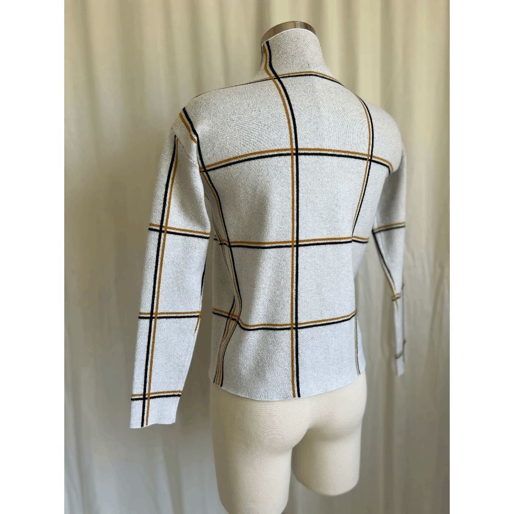 Tahari Women's Window Pane Pullover Sweater Mock Neck Long Sleeve Yellow Gray XS